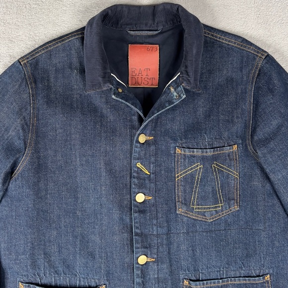 Eat Dust 673 Selvedge Denim Chore Jacket Mens XL Japanese Heavy Duty Indigo Blue - Picture 2 of 16